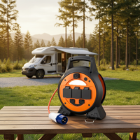 Enrouleur de câble mobile 5-en-1 de 15 m pour camping-car, avec rallonge britannique, RCD, MCB, ports USB A+C et éclairage LED