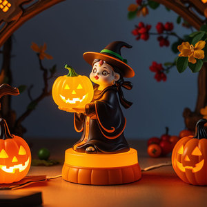 Lampe de sorcière citrouille d'Halloween en plastique, décoration lumineuse d'intérieur pour enfants - Product Image 2