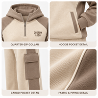 Ensemble deux pièces pour femme : sweat à capuche demi-zip raglan color block et pantalon cargo large pour un style décontracté au quotidien