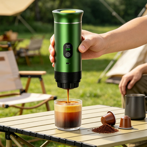 Machine à café à capsules compacte et portable OEM, en alliage d'aluminium vert, 60 ml, alimentée par batterie, entièrement automatique, pour le camping en plein air - Product Image 1