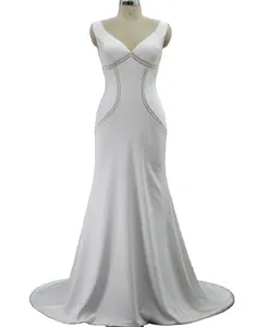Mermaid Sleeveless ivory satin And Floor Length Wedding Dress Evening Dress With Woman