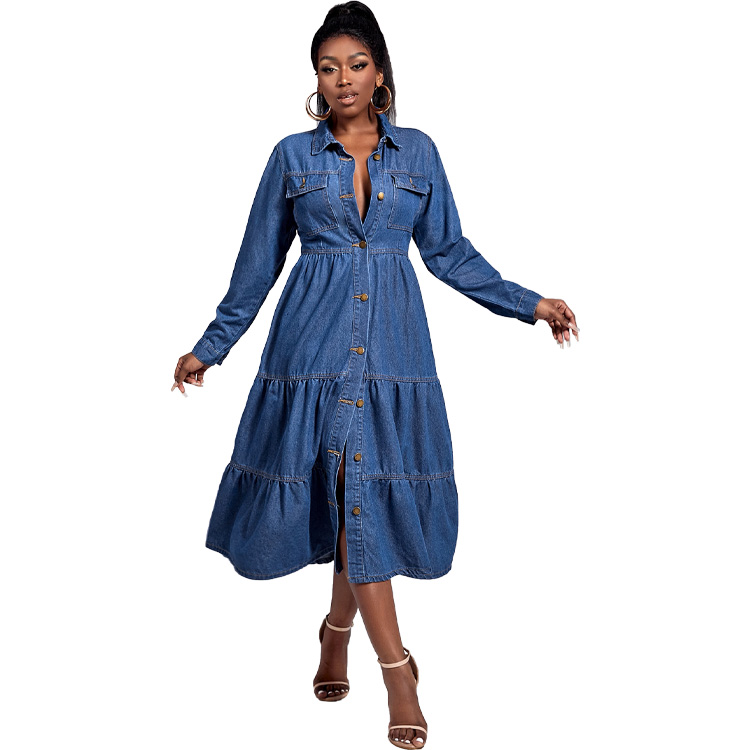 white christmas dresses Denim Cutout Maxi Dress S main image 1