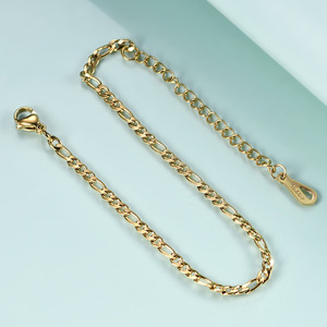 Pulsera de Cadena Figaro de 4 mm, Chapada en Oro, Acero Inoxidable, Joyería Unisex, Regalo - Product Image 4