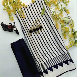 Striped Polyester <b>Saree</b> for Women Floor Length Traditional Ethnic Wear Party - Product Image 3