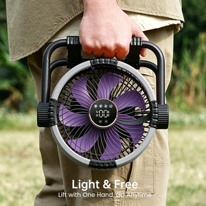 Ventilateur portable de <span class=keywords><strong>camping</strong></span> extérieur haute performance avec <span class=keywords><strong>batterie</strong></span> lithium polymère intégrée, 4 vitesses, design pliable, fonction power bank et éclairage LED pour la maison - Product Image 2