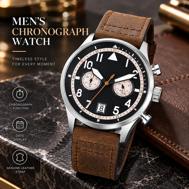 Wholesale Custom VK64 Men's Quartz Watch Stainless Steel Leather Band Fashion Waterproof Calendar Chronograph Clock Quartz Watch