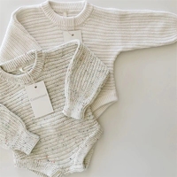 Nouveautés Pull pour bébé garçon en tricot strié personnalisé en coton 100% à manches longues avec bordure en fourrure épaisse Printemps Été