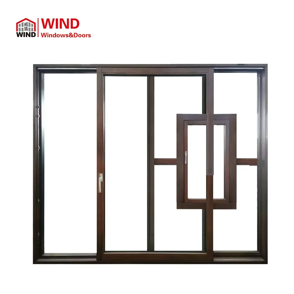 أبواب منزلية خشبية WIND من الزجاج ثلاثي المطلي بطبقة E منخفضة بتخفيضات كبيرة لأبواب الفناء المصنوعة من الألومنيوم