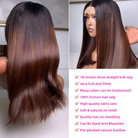 Perruque Bob Court Châtain Ombré 1B/Châtain Racines Foncées Double Drawn Lisse Os Lace Front HD Cheveux Humains Bruts Vietnamiens