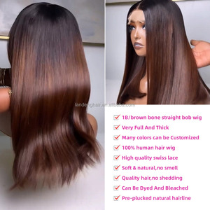 <span class=keywords><strong>Parrucca</strong></span> Bob Corto Marrone Ombré 1B con Radici Scure, Doppia Tessitura, Chiusura Frontale in HD Lace, Capelli Umani Vietnamiti Vergini Lisci Naturali - Product Image 2