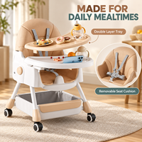 Chaise haute bébé réglable avec plateau amovible, roulettes et harnais de sécurité pour les repas à la maison