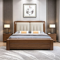Lit en bois massif de style chinois avec tête de lit capitonnée à double section