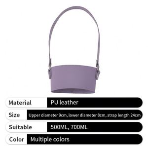 Custom Pu Leather Printed Logo Adjustable Glass Coffee <b>Tea</b> Cup Sleeve Holder With Strap - Product Image 4