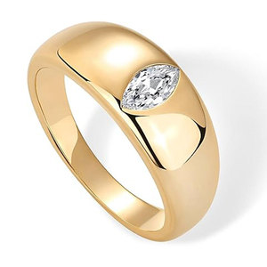Bague statement PAVOI en or 14 carats plaqué or, dôme épais, pour femme, avec zircon cubique marquise, verre, or jaune, empilable, large (taille 8) - Product Image 2