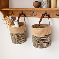 Panier de rangement rond en corde de papier tressée à la main, en fibres naturelles, pour la maison, support décoratif pour plantes, vente en gros, OEM ODM