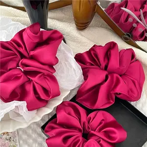 Luxury Hair Accessories Women Solid Color Rose Red Hair Ties For Women Satin Silk Girls Scrunchies