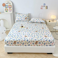 Set Sprei Katun 100% Bermotif Bunga, Bernapas, Full-wrap, Dilengkapi Sprei Fitted dengan Karet Elastis