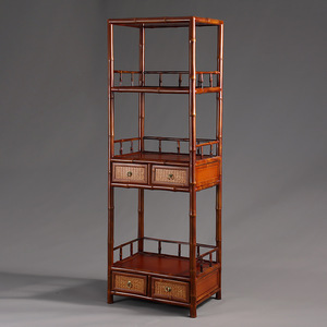 Chinese Retro Style Bamboo Shelving <b>Bookcase</b> Red <b>Wood</b> Display Cabinet For Tea Room Living Room Bedroom Office - Product Image 1