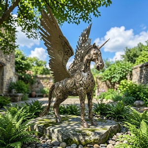 Scultura di Cavallo Alato in Acciaio Inossidabile Lucidato a Specchio, Grande e a Grandezza Naturale, per Giardino Esterno, Stile Fantascientifico, Moderna e Personalizzabile - Product Image 6