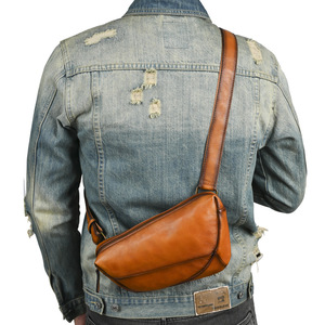 Vintage Brown Leather Crossbody Bag Men's Large Capacity Shoulder Bag High Quality <b>Top</b> Grain Cowhide <b>Distressed</b> Design Everyday - Product Image 1