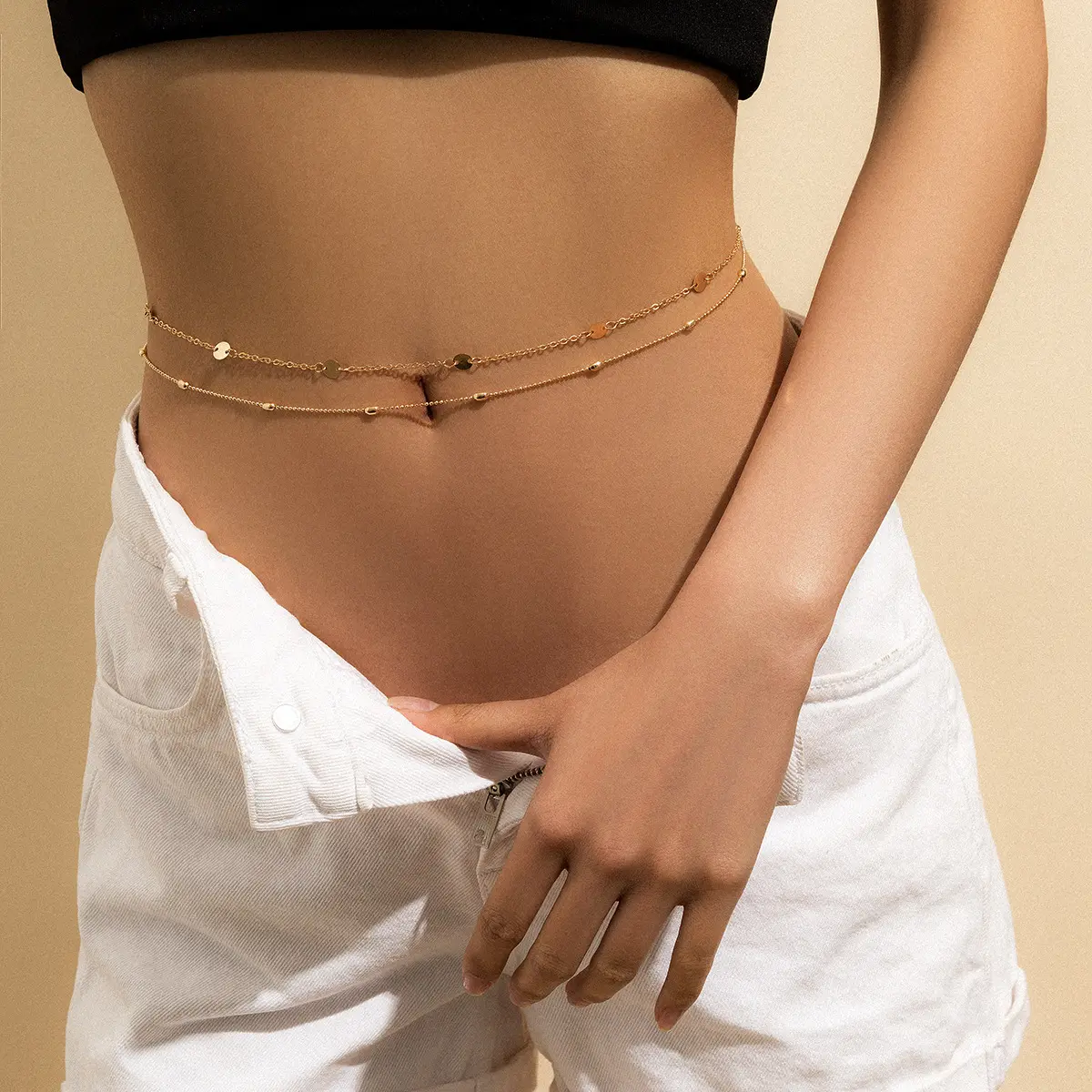 Double-layer Geometric Disc Metal Body Waist Chain Summer Jewelry Luxury Gold Plated Stitching Fashion Belly Chain