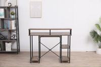 Bureau d'ordinateur portable industriel durable et réglable avec plateau pour clavier et étagères de rangement, bureau d'écriture rustique pour le bureau à domicile