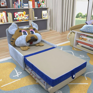Mini canapé-lit pliable avec design tête de tigre de dessin animé pour enfants, option de couleur bleu et beige - Product Image 4