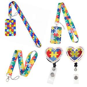 Cordino Personalizzato in Poliestere con Motivo a Puzzle, Logo Stampato in Sublimazione, Laccetto per Autismo con Gancio in Metallo - Product Image 2