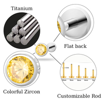 Hengsen ASTM F136 Titanium Tragus Earrings Colorful Zircon Labret Internally Threaded Flat Back Stud Earring Piercing Jewellery