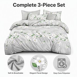 Juego de Ropa de Cama Floral Gris Elegante, Disponible en Polonia, Funda de Edredón de Poliéster 160x200 200x220cm, Envío Directo desde la UE - Product Image 2