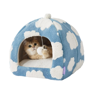 Mavi rahat kapalı yavru çadır çıkarılabilir yıkanabilir yastıklı yastık kaymaz alt sevimli kedi mağara yatak için küçük evcil hayvanlar için kış - Product Image 6