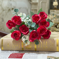 Roses artificielles fleurs avec tiges soie Rose Bouquet pour la Saint-Valentin mariage Vase Table pièce maîtresse bricolage décor