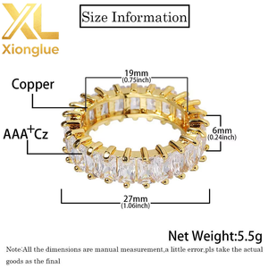 Cz Tennis O <b>Ring</b> Jewelry Diamond Round Cubic Zirconia Men's <b>Rings</b> 18K Gold Plated Claw Setting Natural - Product Image 3