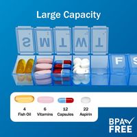 Organisateur de pilules hebdomadaire 7 jours pour soins de base, boîte portable pour médicaments et vitamines, compartiments moyens, forme rectangulaire
