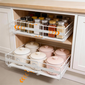 Organisateur de placard multi-usages sans perçage, robuste, coulissant et extensible pour armoires de cuisine - Product Image 1