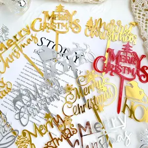 All'ingrosso stile oro di Natale acrilico/decorazione della torta di carta geometrica rotonda lettera torta buon natale festa Cupcake Toppers