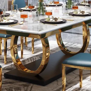 Chinesischer Möbelhersteller Esstisch für 6 8 Stühle Marmor-Spitz Esstisch-Stuhl-Set im Esszimmer recycelte Kiefer
