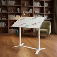 Bureau ergonomique mobile à hauteur réglable pneumatique à double jambe avec plateau inclinable et roulettes