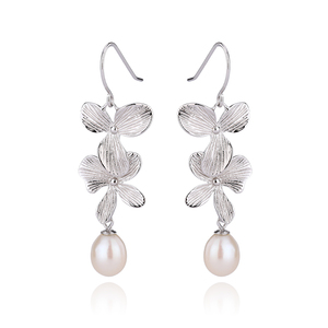 KAMMY-Boucles d'Oreilles en Argent 7.5, Double Fleur, Perle d'Eau Douce, Bijoux Hypoallergéniques, 7-925mm - Product Image 1