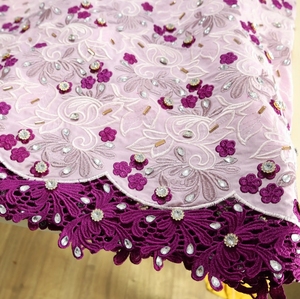 Encaje de alta calidad con diamantes de imitación Algodón exclusivo Gasa <span class=keywords><strong>Rosa</strong></span> Encaje suizo Bordado de tul Tela de encaje de África con cristal - Product Image 2