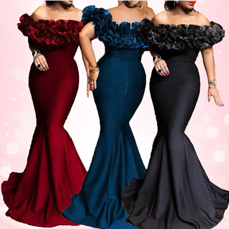 XUYA Elegant Sexy Ruffles Evening Dress Party Cocktail Evening Dresses Off Shoulder Long Evening Gowns