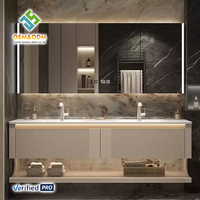 Meuble-lavabo mural double vasque en bois massif moderne OEM 2025 avec robinet en cuivre pour chambre et entrepôt