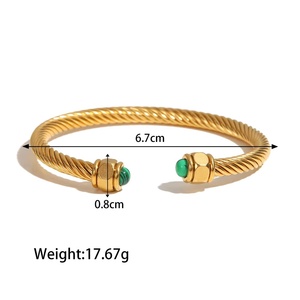 Brazalete de Malaquita Verde, Chapado en Oro de 18K, Acero Inoxidable, Brazalete Minimalista - Product Image 4