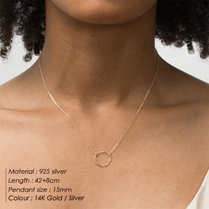 Collier minimaliste simple <span class=keywords><strong>en</strong></span> <span class=keywords><strong>argent</strong></span> avec chaîne fine et cercle pour cadeau de fête des mères - Product Image 5