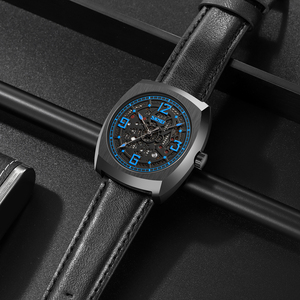 Montre chronographe ronde pour homme, bracelet en cuir de luxe, montre à quartz étanche 30M, montres en gros - Product Image 1