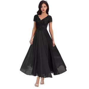 Robe de soirée en mousseline de soie, col en V, taille haute, grande taille, style européen et américain - Product Image 4