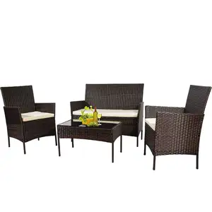 Goedkope 4 Stuks Rotan Rieten Buiten Meubilair Verkoop Set Tuin Rotan Sofa Terras Outdoor Rotan Meubels