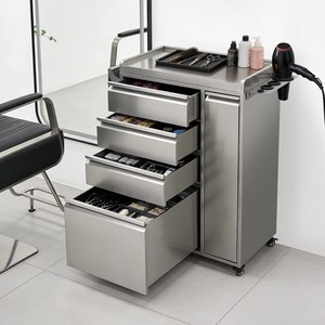 Modern Stainless Steel Heavy Duty 4 <b>Drawer</b> Hair Salon Trolley Rolling Tool Cabinet with Cup Holders for Beauty Barbershop - Product Image 1