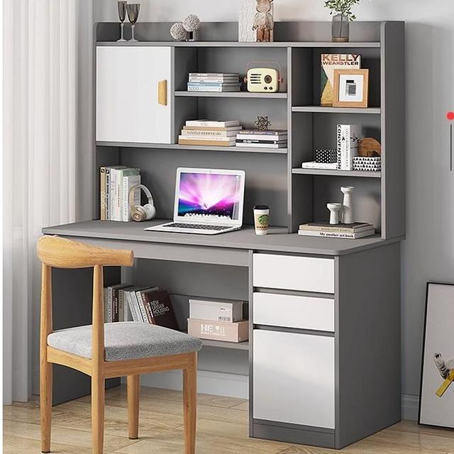 Solid Wood Multi Storage Computer Desk with Drawers, Integrated Bookshelf for Home Bedroom Student Study Use