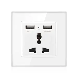 Sran Universele Stopcontact 13A 220V Multifunctionele 3 Pin 2usb 5v2.1A Glas Panel 86*86 Usb Stopcontact